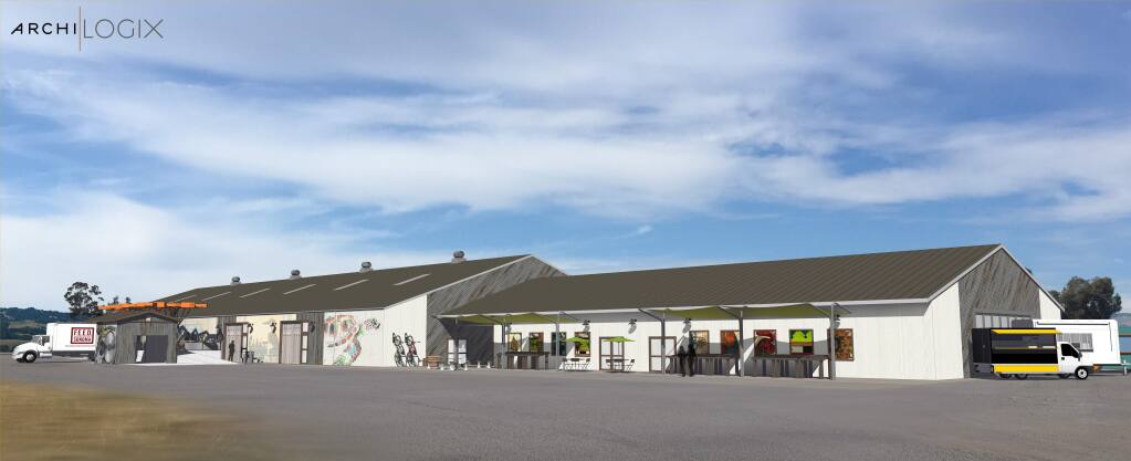 FEED Sonoma is the first new tenant in the re-imagined main building of the former Adobe Lumber property on Old Redwood Highway in north Petaluma, moving into the space in December 2017. Landowner Cornerstone Properties plans to remake the site as 'maker' center, seen in this architectural rendering. (ARCHILOGIX) June 7, 2017
