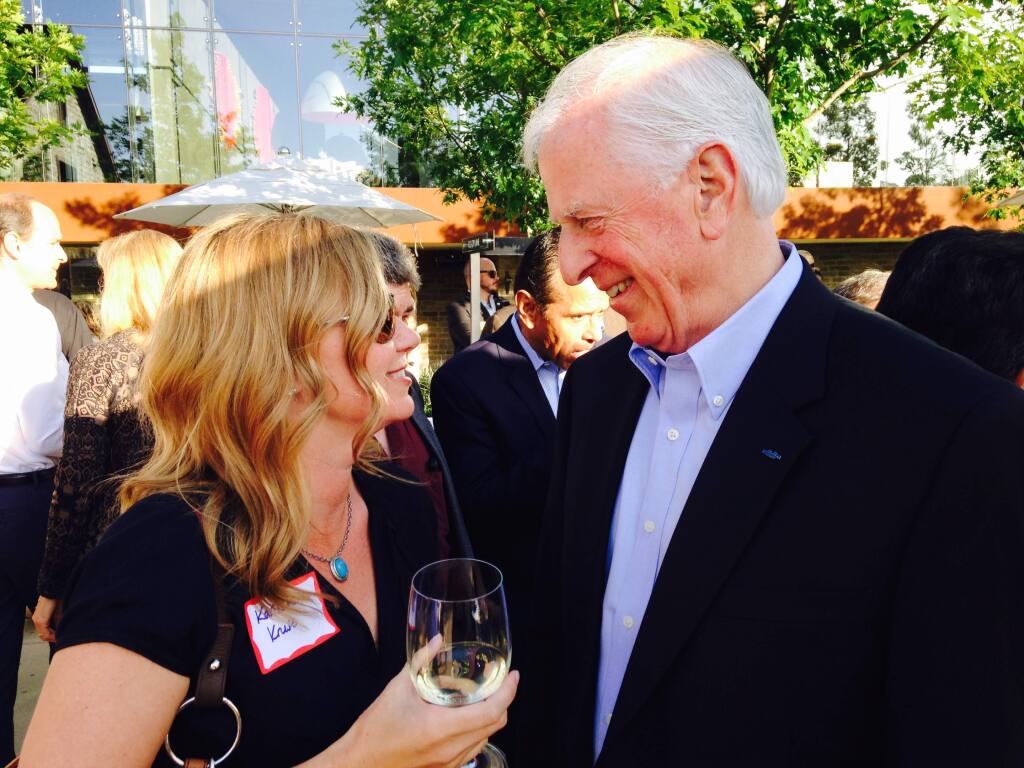 Rep. Mike Thompson with Karissa Kruse, president of Sonoma County Winegrowers, at Sunday's celebration. (Guy Kovner / The Press Democrat)