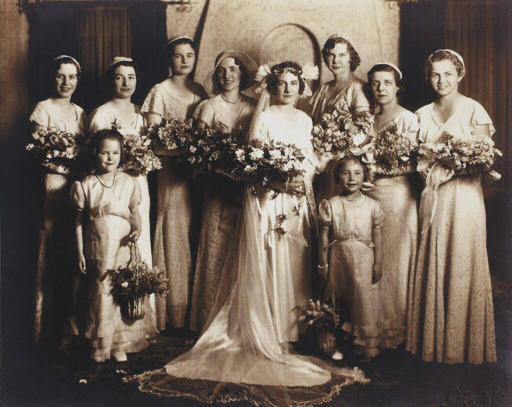 Bride Violet Lydia Walford Arbios poses among bridesmaids and flower girls in 1932. (Sonoma Heritage Collection -- Sonoma County)