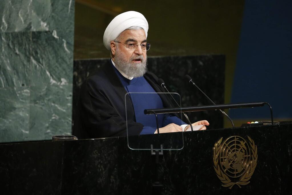 Iranian President Hassan Rouhani addresses the United Nations General Assembly at U.N. headquarters, Wednesday, Sept. 20, 2017. (AP Photo/Jason DeCrow)