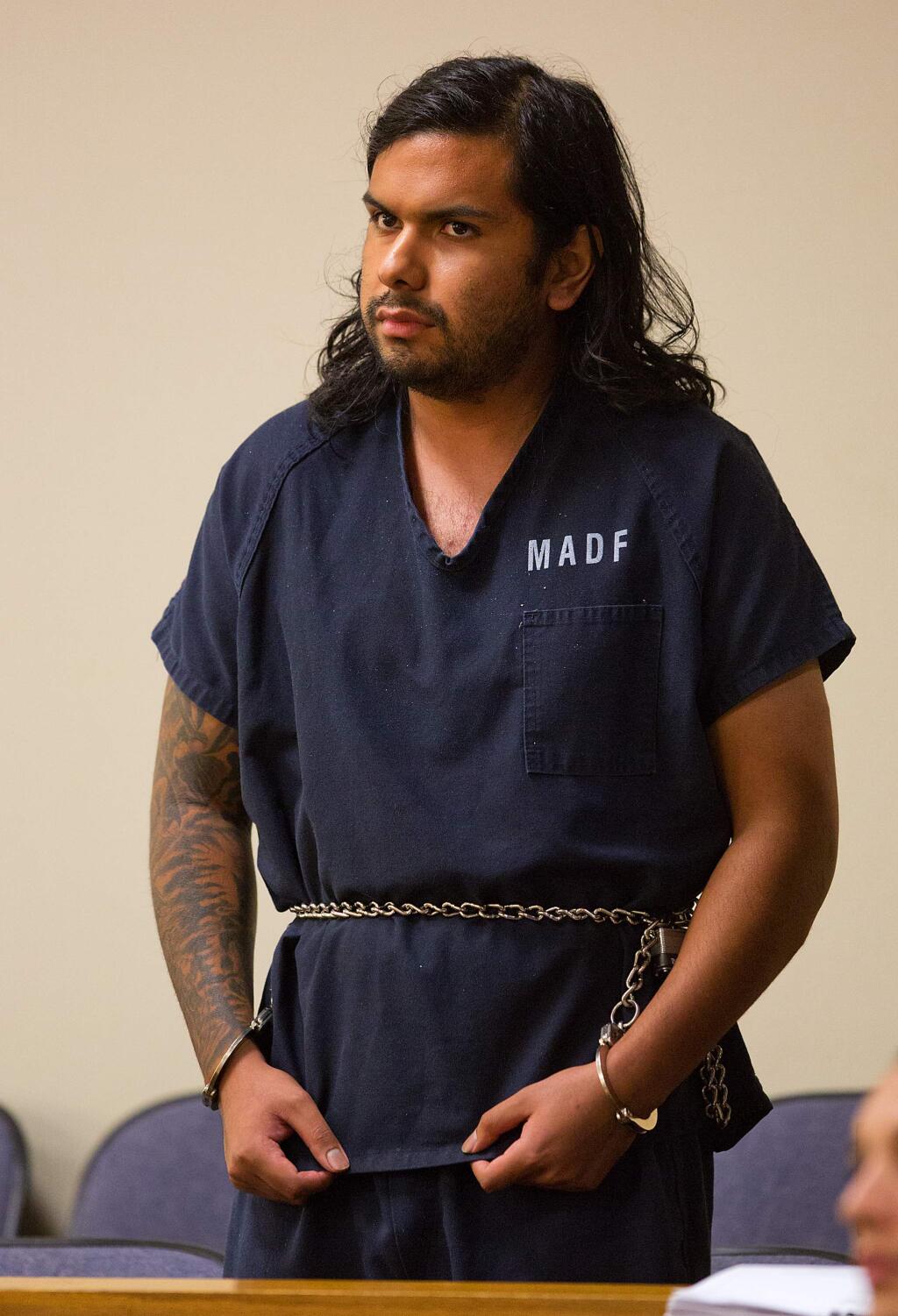 Ivan Morales, 23, of Lakeport appeared in Sonoma County Superior court on attempted murder, robbery and conspiracy charges stemming from the Tuesday robbery outside the Chase bank branch at the Safeway Lakewood shopping center in east Windsor. (JOHN BURGESS/The Press Democrat)