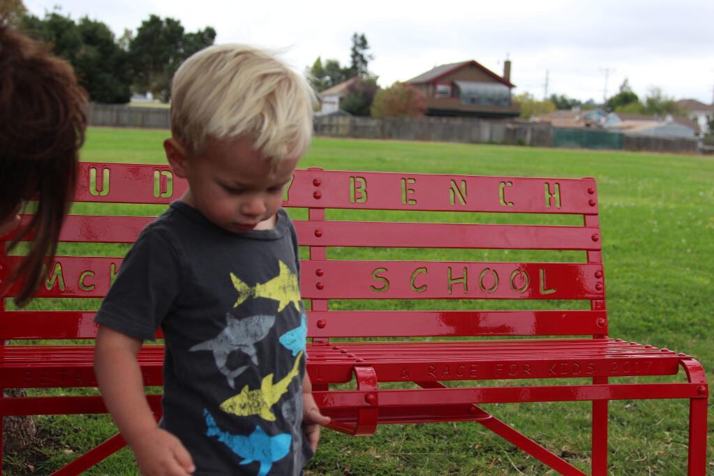 STEVEN COZZA PHOTOFeeling lonely? The Buddy Bench at McKinley Elementary School can help. Buddy benches are planned for all Petaluma schools.