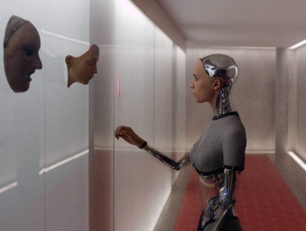 Alicia Vikander stars in a breakout performance as 'Ava,' a prototype artificial intelligence unit that has its security protocols disengaged in the thriller 'Ex Machina.' (A24 FILMS)