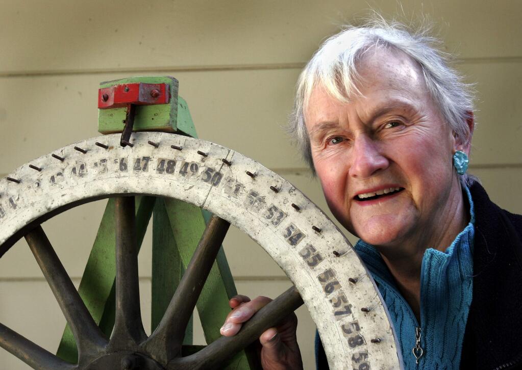 3/31/2013: T5: [Woman of the Year]12/30/2010: B3: 4/12/2009: B6: Prue Draper has a Wheel of Fortune that dates to the 1920s. She's cleaned it up for use again to raise money for the Cotati Historical Society.PC: Pru Draper is active in historical activities. She is with a Wheel of Fortune that dates to the 1920's and was used by the Odd Fellows for fund raising. She has cleaned it up for use again to raise money for the Cotati Historical Society. April 2, 2009. The Press Democrat / Jeff Kan Lee