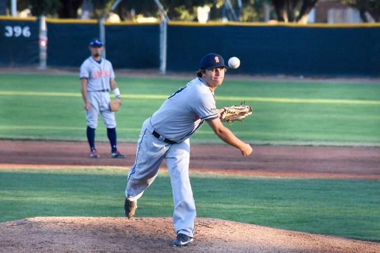 James W. Toy III/Special to the Index-TribuneStomper pitcher Taylor Thurber delivers a pitch during Wednesday night's game against the Pittsburg Diamonds. With one game left in the season, the Stompers and the Vallejo Admirals are tied for the lead in the Pacific Association.