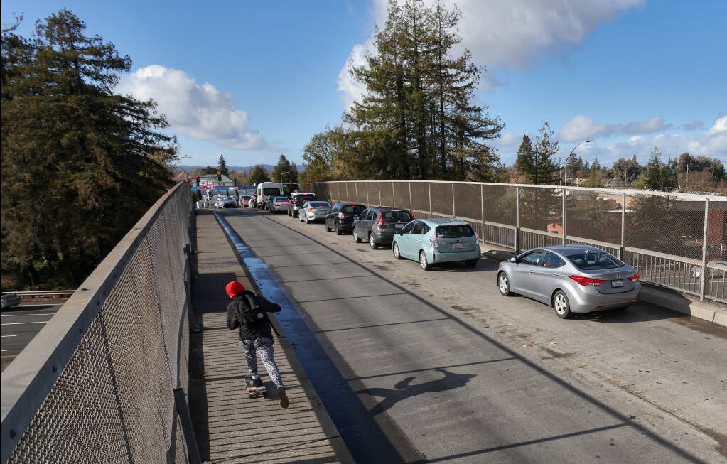The Hearn Avenue overpass, at Highway 101, in Santa Rosa on Monday, Dec. 5, 2022.  (Christopher Chung / The Press Democrat file)