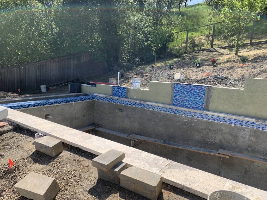 Tania Weingart is in the midst of installing a swimming pool in the yard of her Novato home. Here’s what the job looked like as of April 5. (Tania Weingart photo)