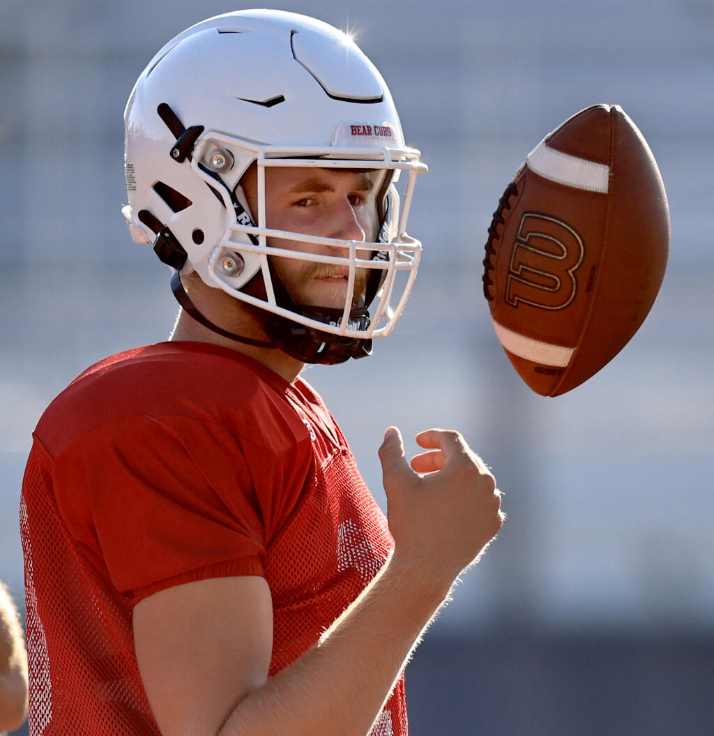 Santa Rosa Junior College quarterback Carson Budke during practice, Tuesday, Aug. 30, 2022 in Santa Rosa. (Kent Porter / The Press Democrat)