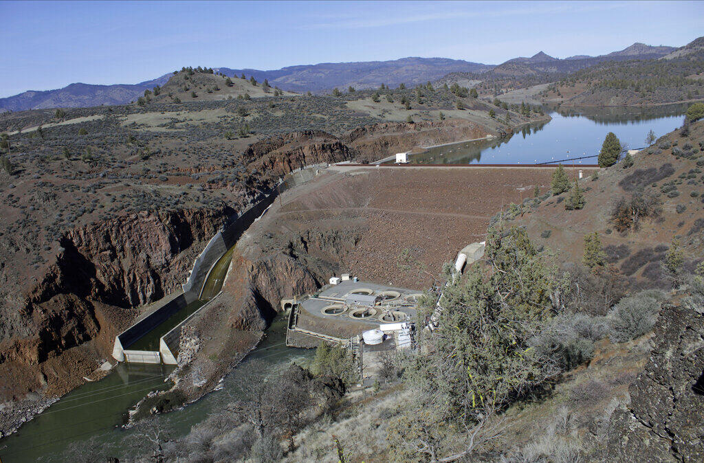 The Iron Gate Dam near Hornbrook is one four dams planned for removal on the Klamath River in Northern California. (GILLIAN FLACCUS / Associated Press)