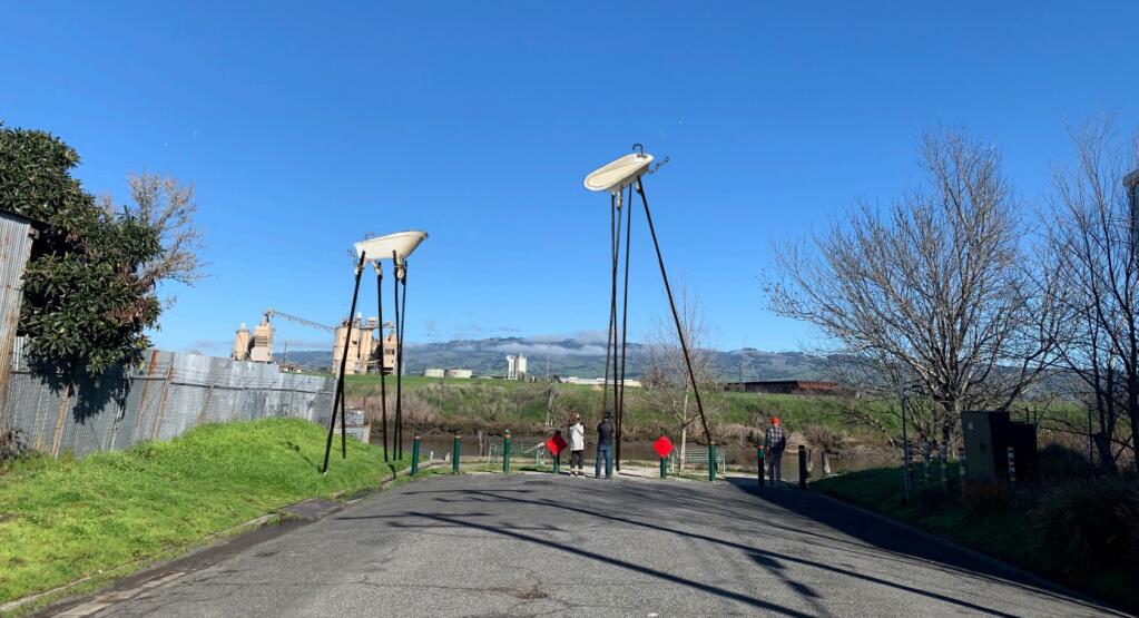 A revised proposal of 'Fine Balance' would place two bathtub sculptures on stilts at a pocket park on H Street in Petaluma. (PUBLIC PHOTO COURTESY OF THE CITY OF PETALUMA)