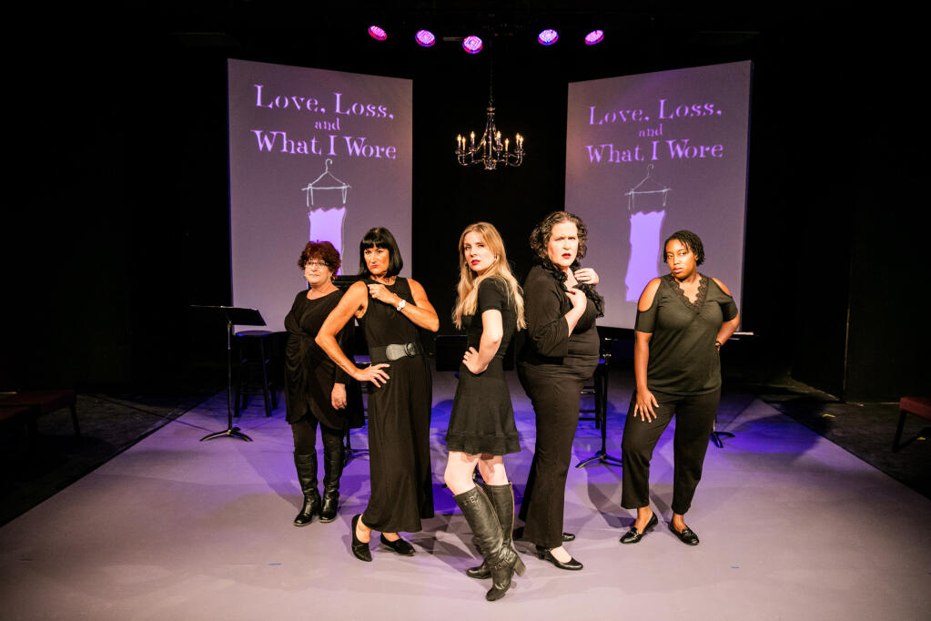 The cast for “Love, Loss and What I Wore,” opening later this month at the 6th Street Playhouse, includes (from left) Karen Pinomaki, Elaine Jennings, Gillian Eichenberger, Jill Wagoner and Brittany Nicole Sims. (Miller Oberlin)