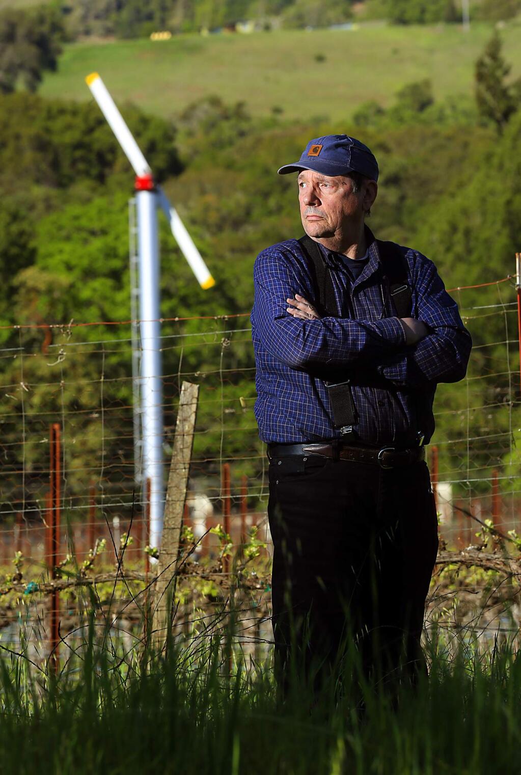 Mark Scaramella was kept awake 20 days last year when loud vineyard fans just 200 yards from his Boonville home where used for frost protection. Scaramella has filed a lawsuit over the noise. (Photo by John Burgess/The Press Democrat)
