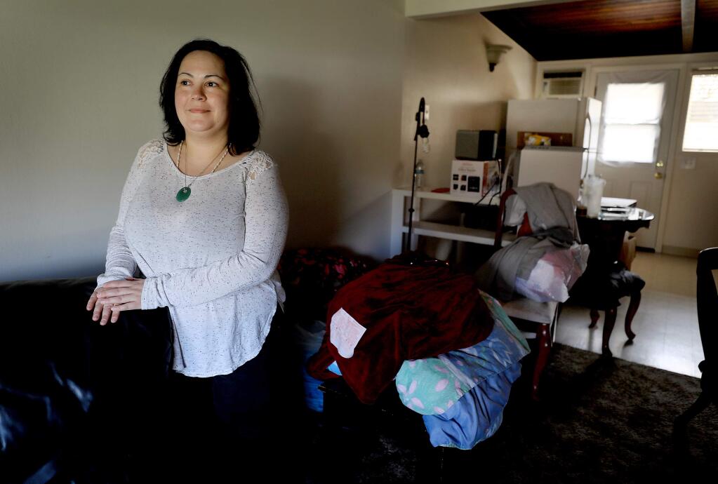 Little Fawn Covey is moving into an apartment south of Cloverdale, Wednesday, Feb. 20, 2019, thanks to a new state funded program that subsidizes housing for homeless people with no disability insurance. (Kent Porter / Press Democrat) 2019