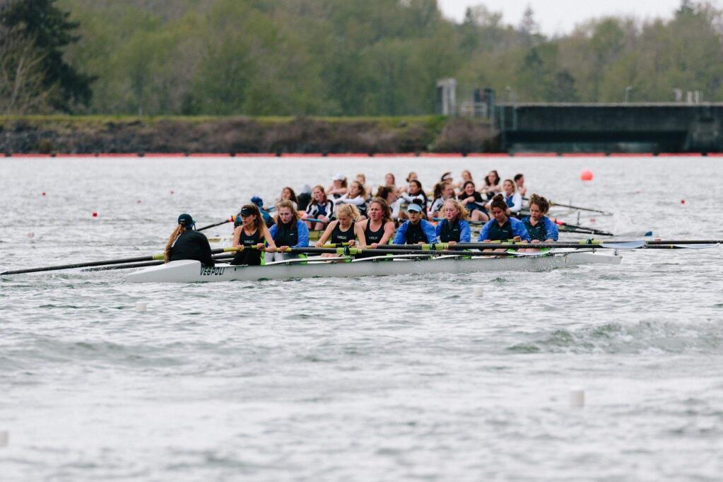 PHIL CHANG PHOTOThe North Bay Rowing Cluib competed well at the Covered Bridge Regatta at Lake Dexter, Oregon.