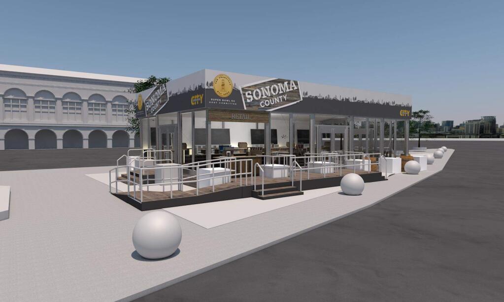 Artists rendering of the Super Bowl City Wine Lounge exterior.