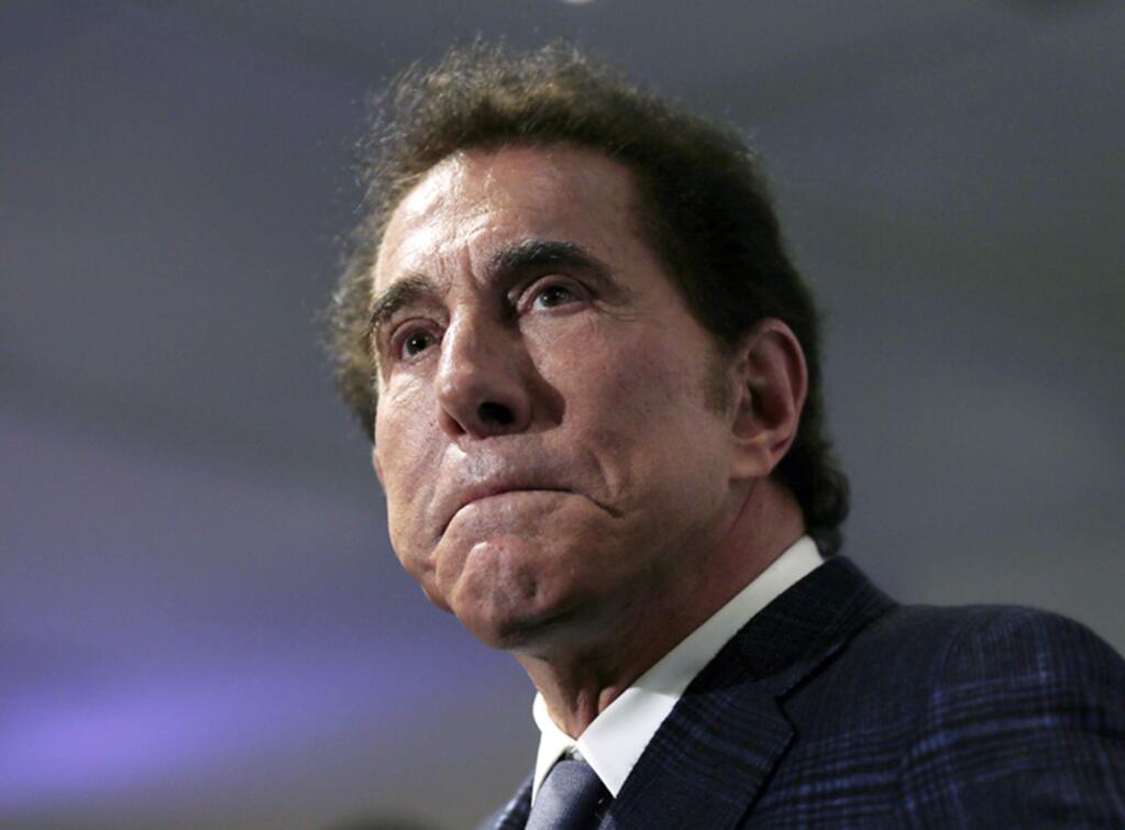 FILE - This March 15, 2016, file photo shows casino mogul Steve Wynn at a news conference in Medford, Mass. Wynn Resorts announced Tuesday, Feb. 6, 2018, that Wynn has resigned as chairman and CEO, effective immediately, amid sexual misconduct allegations. The Wall Street Journal reported Jan. 26 that a number of women said Wynn harassed or assaulted them and that one case led to a $7.5 million settlement. The Las Vegas billionaire has vehemently denied the allegations, which he attributes to a campaign led by his ex-wife. (AP Photo/Charles Krupa, File)