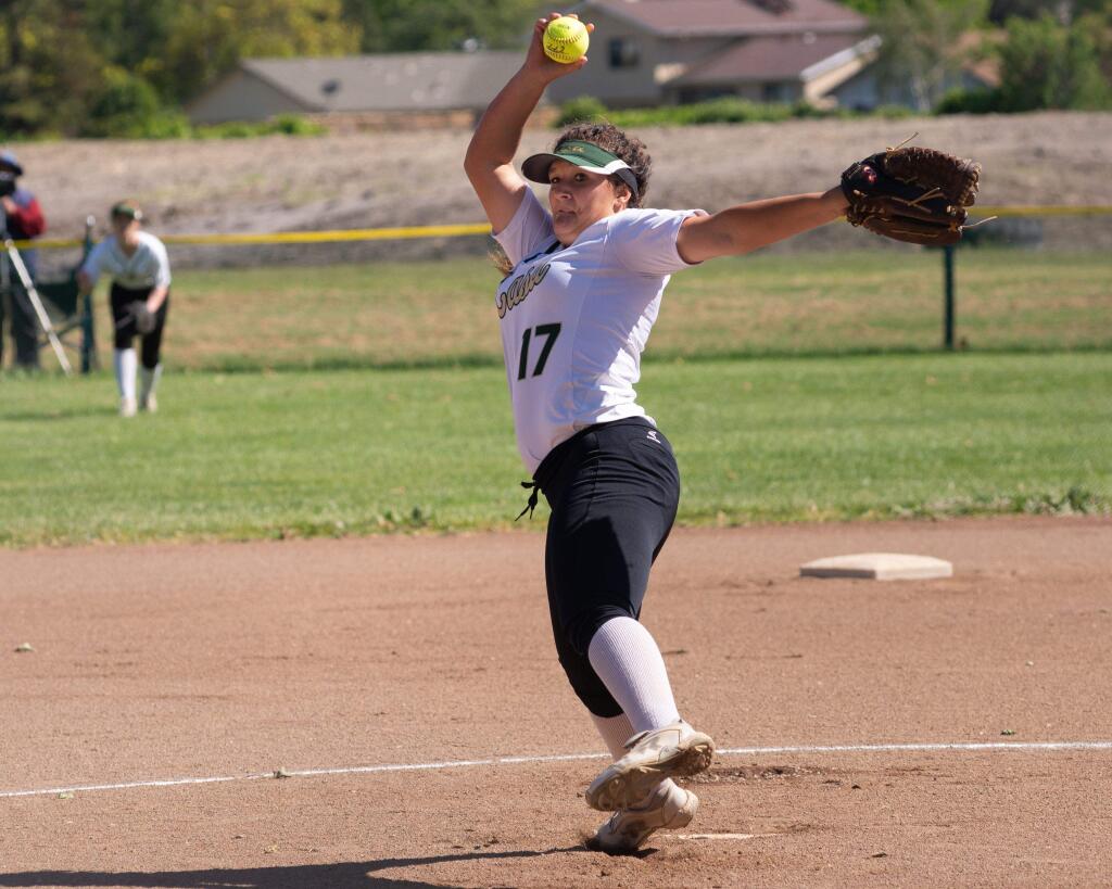 RICH LANGDON/FOR THE ARGUS-COURIERKatie Humphreys came in to give Casa Grande good relief pitching in its crucial win over Windsor.