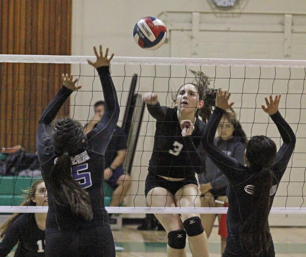 Bill Hoban/Index-TribuneSonoma's Kiana Janson powers a spike during Tuesday's game against Elsie Allen. The Lady Dragons beat Elsie 25-14, 25-5 and 25-18. Sonoma has a bye Tuesday and will host El Molino on Oct. 13.