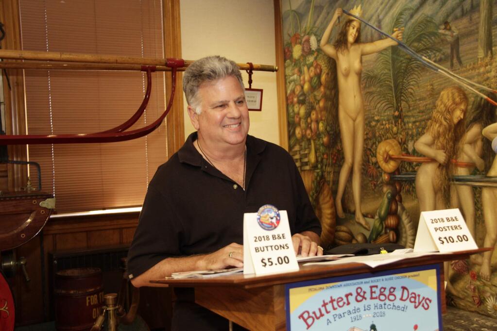 Master of Ceremonies, Jeff Mayne at the Butter & Eggs Parade Opening Ceremonies held on April 21, 2018 at the Petaluma Historical Museum. JIM JOHNSON for the Argus Courier.