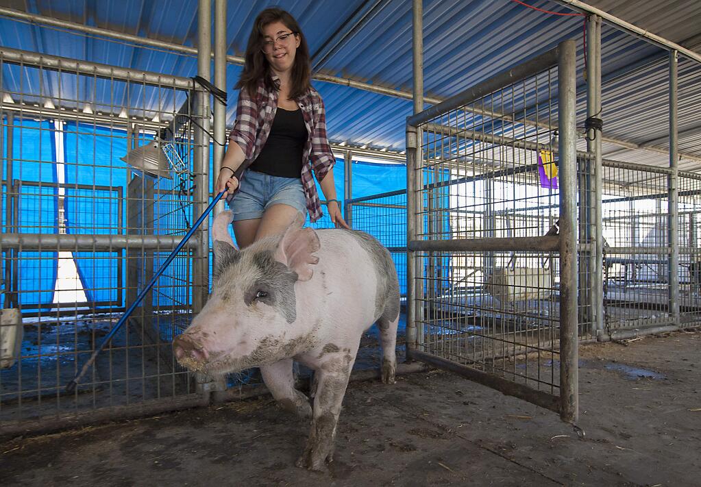Lucia Palmieri and Panda will put their 'pig stick' to the test in the showmanship competition on Tuesday, July 26, at 9 a.m. (Photo by Robbi Pengelly/Index-Tribune)