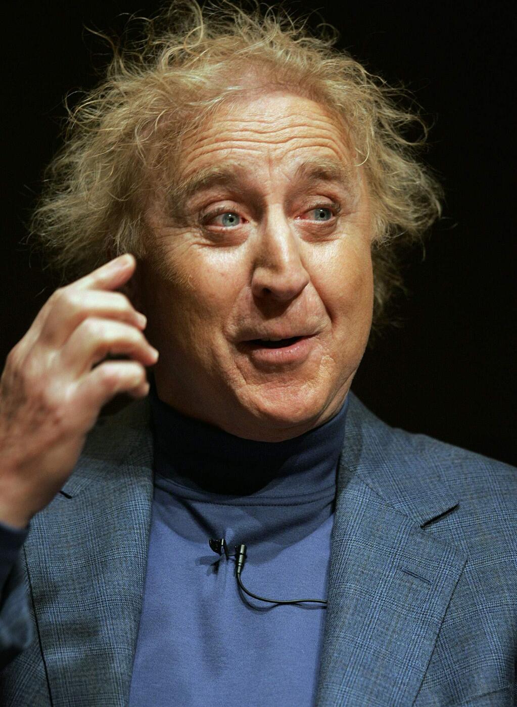 FILE - In this March 16, 2005 file photo, actor Gene Wilder speaks about his life and career at Boston University in Boston. Wilder, who starred in such film classics as 'Willy Wonka and the Chocolate Factory' and 'Young Frankenstein' has died. He was 83. (AP Photo/Steven Senne, File)