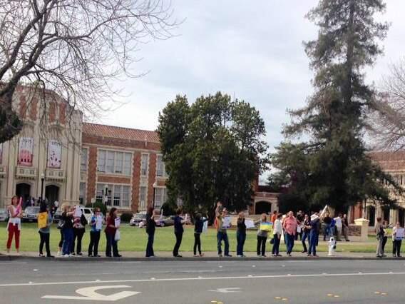 Teachers demonstrating outside Santa Rosa High School, Friday, March 20, 2015. (LORI CARTER / PD)