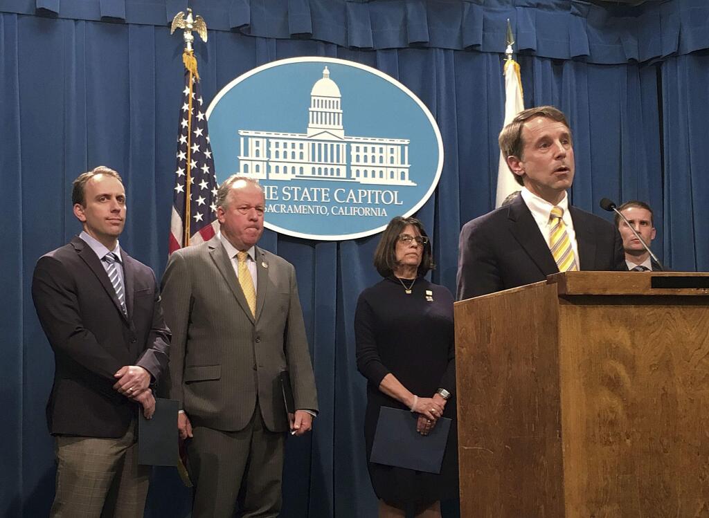 California Insurance Commissioner Dave Jones speaks to reporters at a Capitol news conference on homeowners' insurance legislation. (JONATHAN J. COOPER / Associated Press)