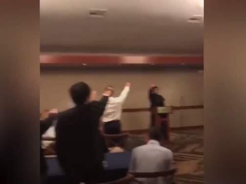 A screenshot from video showing students at Pacifica High School in Garden Grove giving Nazi salutes.