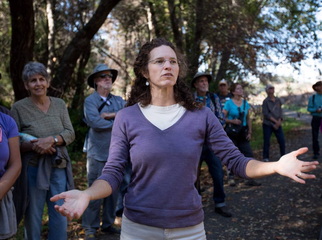 Caitlin Cornwall, shown here in 2018 speaking about fire recovery at Sugarloaf Ridge State Park, led the Sustainable Sonoma project on affordable housing that resulted in the recent ’Homes for a Sustainable Sonoma Valley.’ (Photo by Darryl Bush / For The Press Democrat)