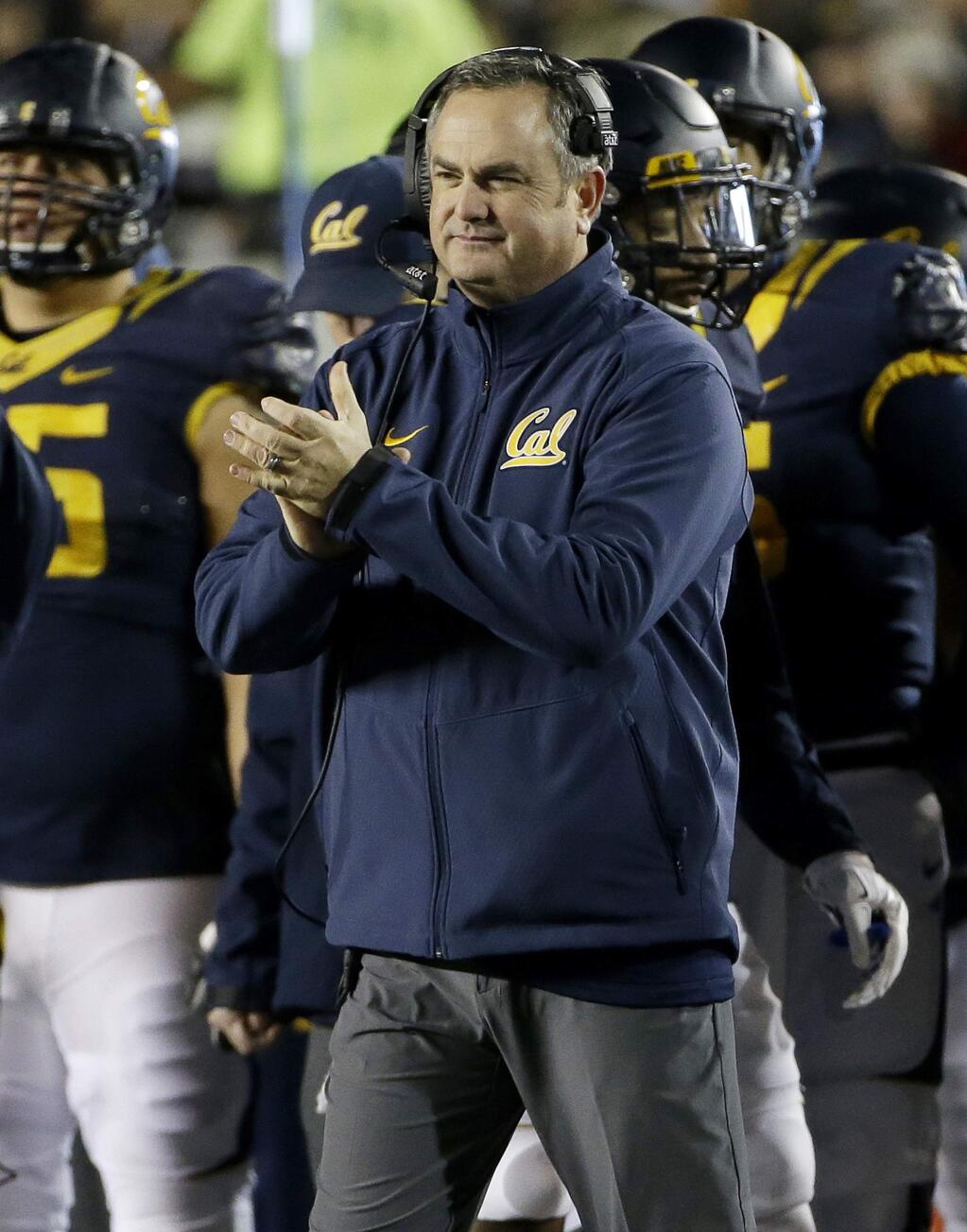 In this Nov. 28, 2015 photo, California head coach Sonny Dykes watches during the first half of a game against Arizona State in Berkeley. (AP Photo/Jeff Chiu)