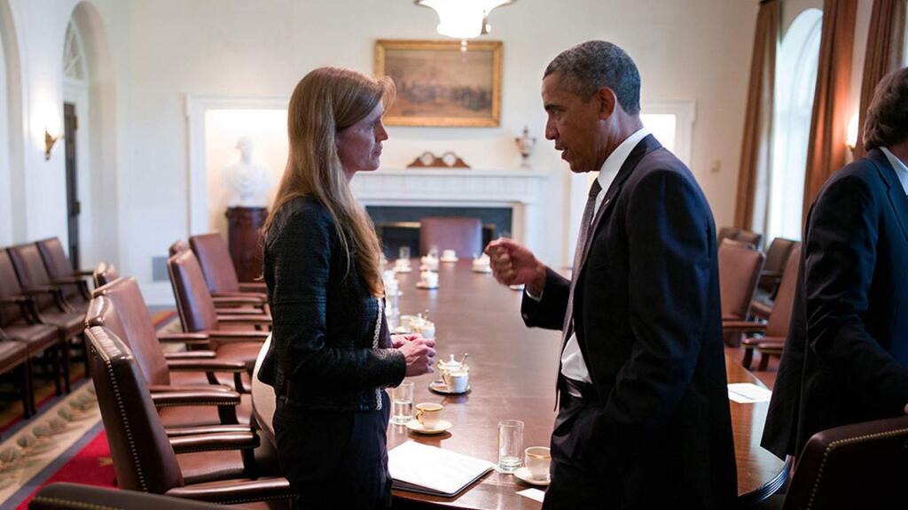 Then-U.N. Ambassador Samantha Power and President Obama in the documentary 'The Final Year,' which takes a whirlwind look at the last 12 months of President Obama's tenure. (PETE SOUZA/ Magnolia Pictures)
