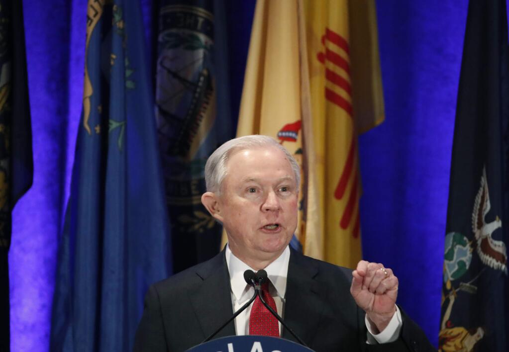Attorney General Jeff Sessions speaks at the National Association of Attorneys General annual winter meeting, Tuesday, Feb. 28, 2017, in Washington. (AP Photo/Alex Brandon)