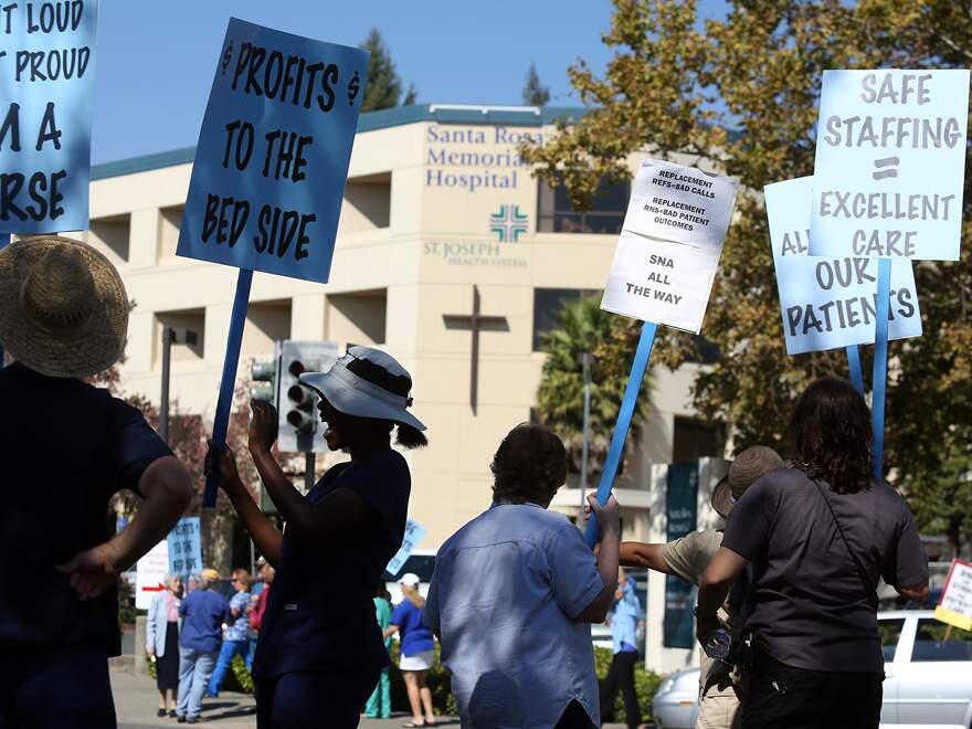 (FILE PHOTO) Nurses strike at Santa Rosa Memorial Hospital on Wednesday, October 3, 2012. (Christopher Chung/ The Press Democrat)