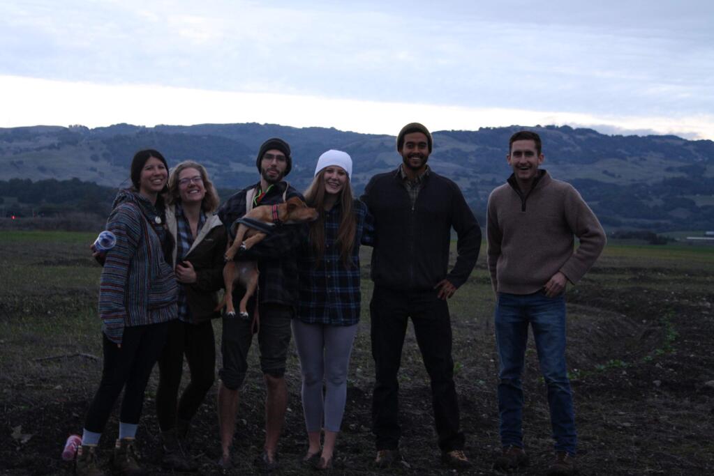 farmsterLauren Lum, left, Allison Jenks, Dustin DeMatteo (holding puppy Bella), Jenna Topper, Jamal Edwards and Sean Stephens of Farmster, a startup whose mission includes sustainable farming and education.