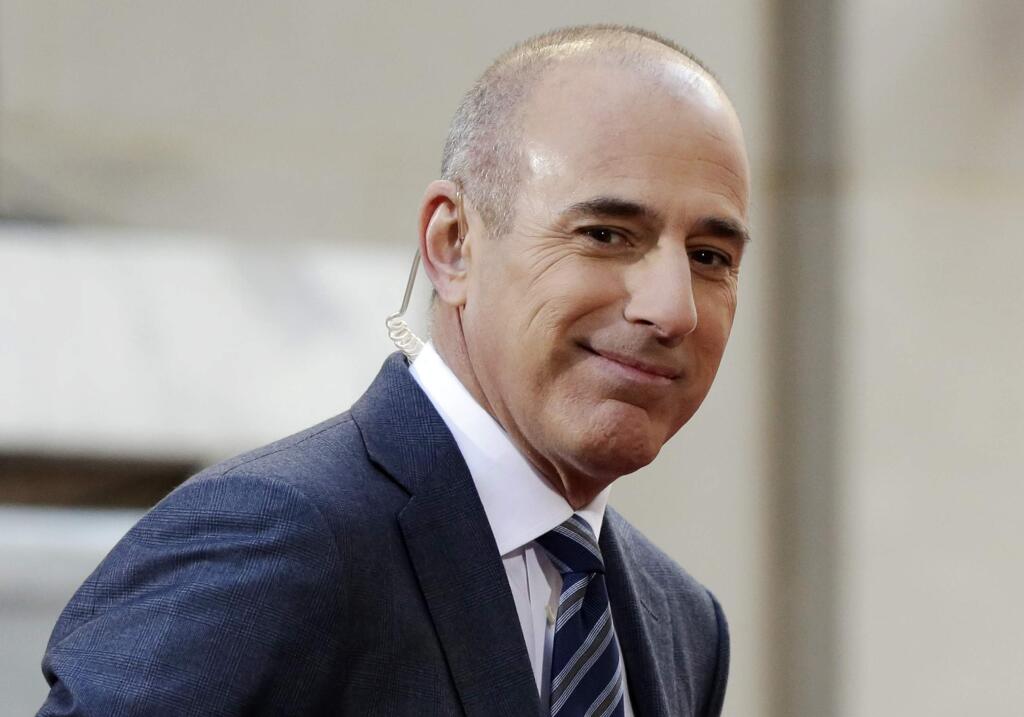 FILE - In this April 21, 2016, file photo, Matt Lauer, co-host of the NBC 'Today' television program, appears on set in Rockefeller Plaza, in New York. NBC News announced Wednesday, Nov. 29, 2017, that Lauer was fired for 'inappropriate sexual behavior.' (AP Photo/Richard Drew, File)