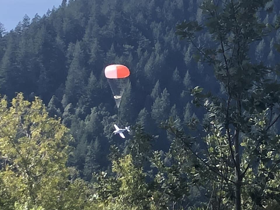 Two adults and a child from Santa Rosa escaped with minor injuries early Friday, March 8, 2024, after the plane they were in crashed into trees in Mendocino County. The single-engine aircraft was destroyed. (Shelter Cove Fire Department)