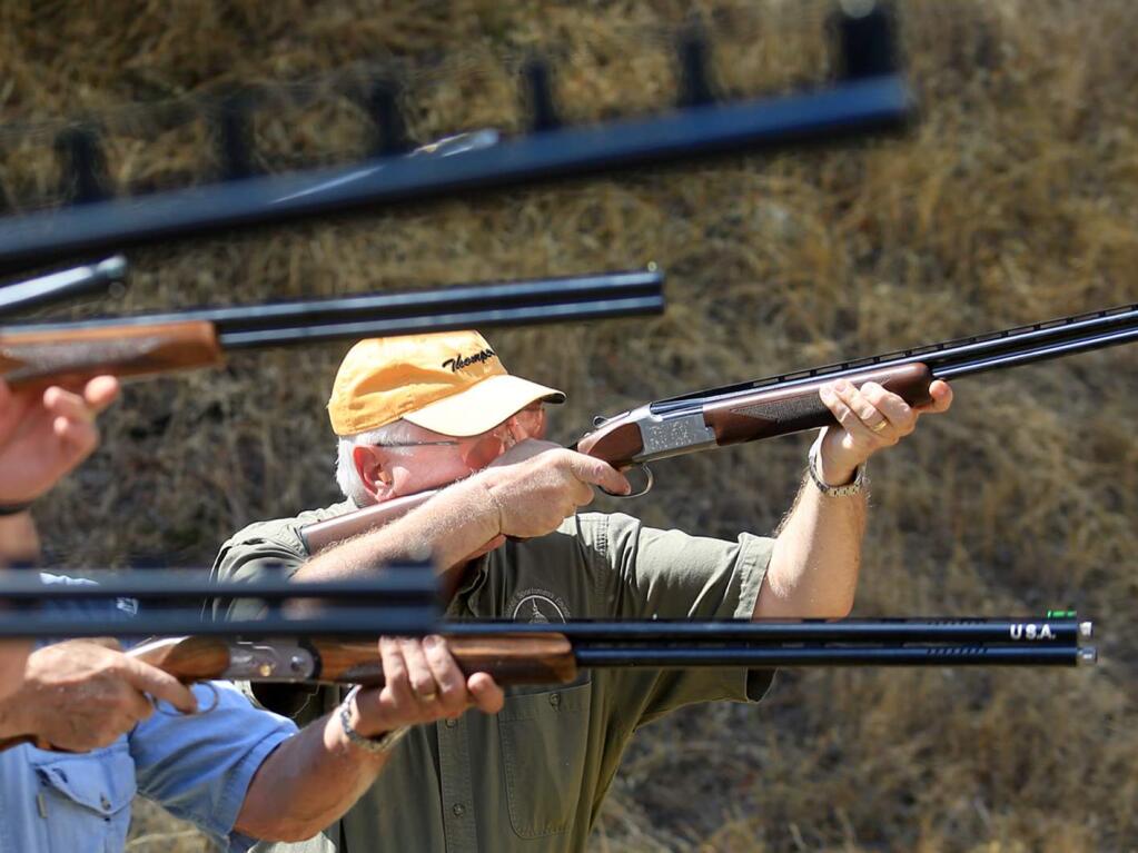 8/17/2013: A9:PC: Congressman Mike Thompson Rep. (D-CA 5th District) of St. Helena, shoots clay pigeons with other gun owners at the Napa Police shooting range in Napa, Friday July 16, 2013. Thompson is the chair of the House Gun Violence Prevention Task Force. (Kent Porter / Press Democrat) 2013