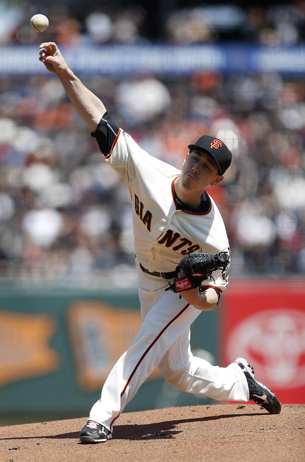 San Francisco Giants starting pitcher Tim Lincecum (55) throws to the Los Angeles Angels during the second inning of a baseball game on Sunday, May 3, 2015, in San Francisco. (AP Photo/Tony Avelar)