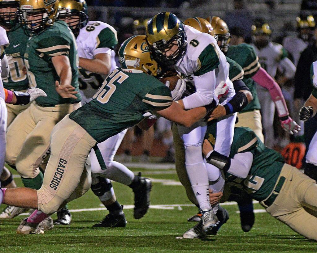 SUMNER FOWLER/FOR THE ARGUS-COURIERSenior linebacker Travis Voight (55) has been stopping ball carriers all season for Casa Grande. He plans to keep it up as the Gauchos face another must-win game at Montgomery Friday night.
