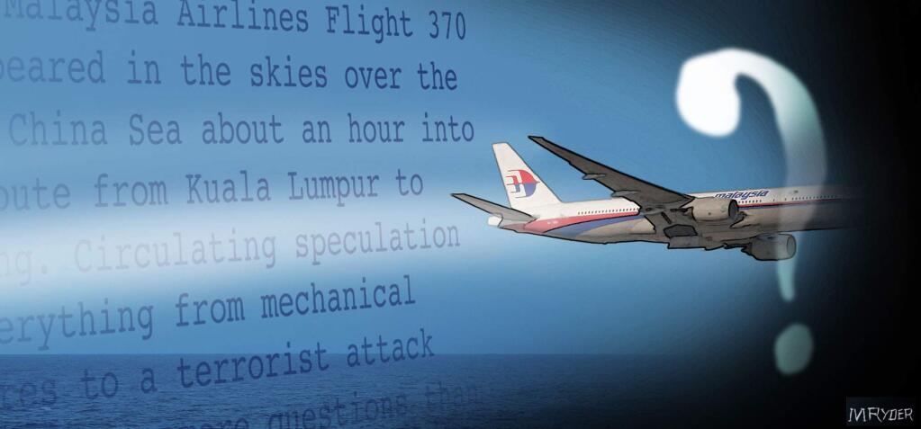 This artwork by M. Ryder relates to missing Malaysian Airlines flight MH370.