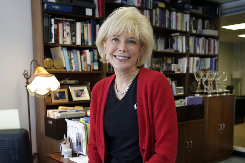 '60 Minutes' correspondent Lesley Stahl, poses for a photo in her office at the '60 Minutes' offices, in New York, Tuesday, Sept. 12, 2017. (AP Photo/Richard Drew)