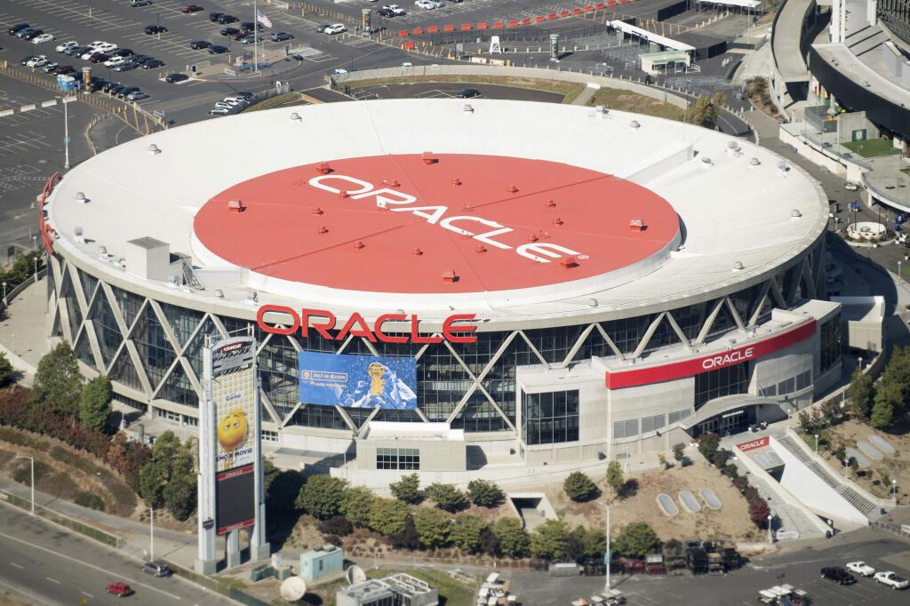 Oracle Arena, home of the Golden State Warriors, is pictured on Thursday, Oct. 5, 2017, in Oakland, Calif. (AP Photo/Noah Berger)