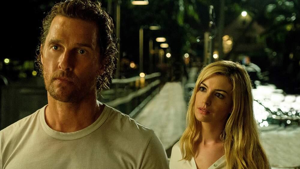 Matthew McConaughey and Anne Hathaway look puzzled by the plot in 'Serenity.'