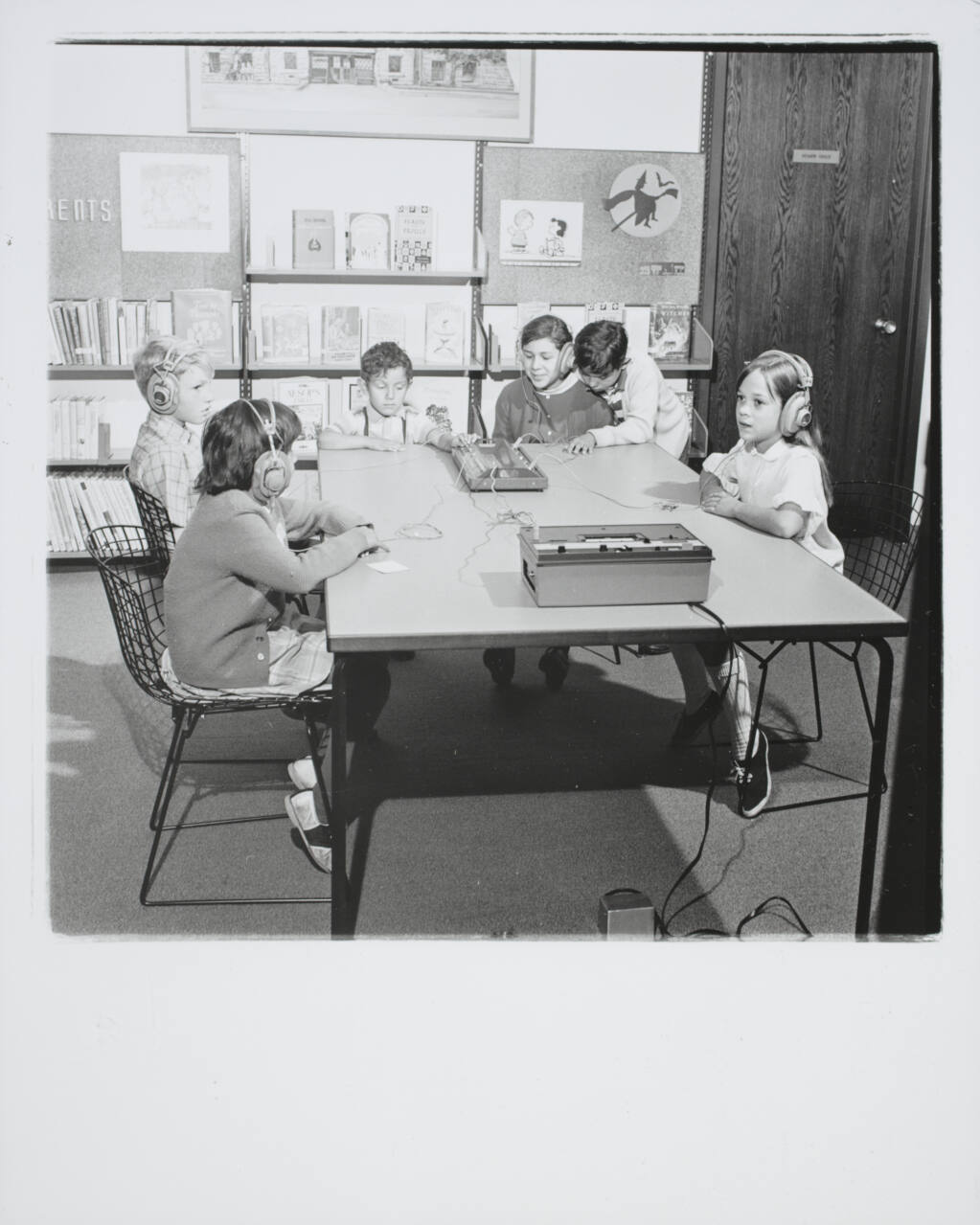 Children listen to cassettes in the children's section of the library in Santa Rosa, 1970. (Sonoma County Library)
