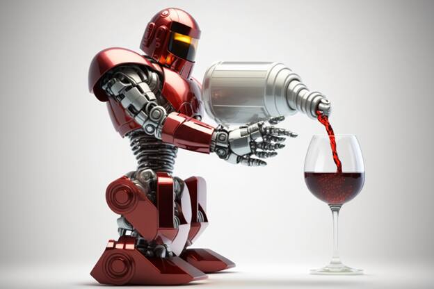 A robot sommelier, generated by Mid Journey, an artificial intelligence tool. (Courtesy of Ross Halleck)