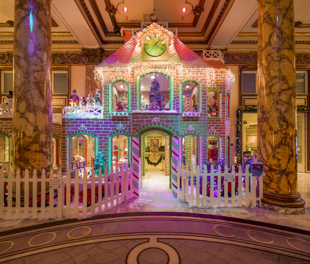 Visitors at the annual Holiday Tea event at the Fairmont San Francisco can see a two-story gingerbread house and a 22-foot Christmas tree. (Drew Altizer/ Fairmont San Francisco)