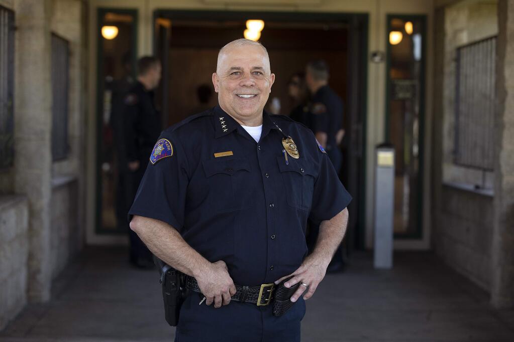 New Rohnert Park Department of Public Safety director Tim Mattos holds an 'all-hands' meeting with his department personnel on Wednesday. (photo by John Burgess/The Press Democrat)