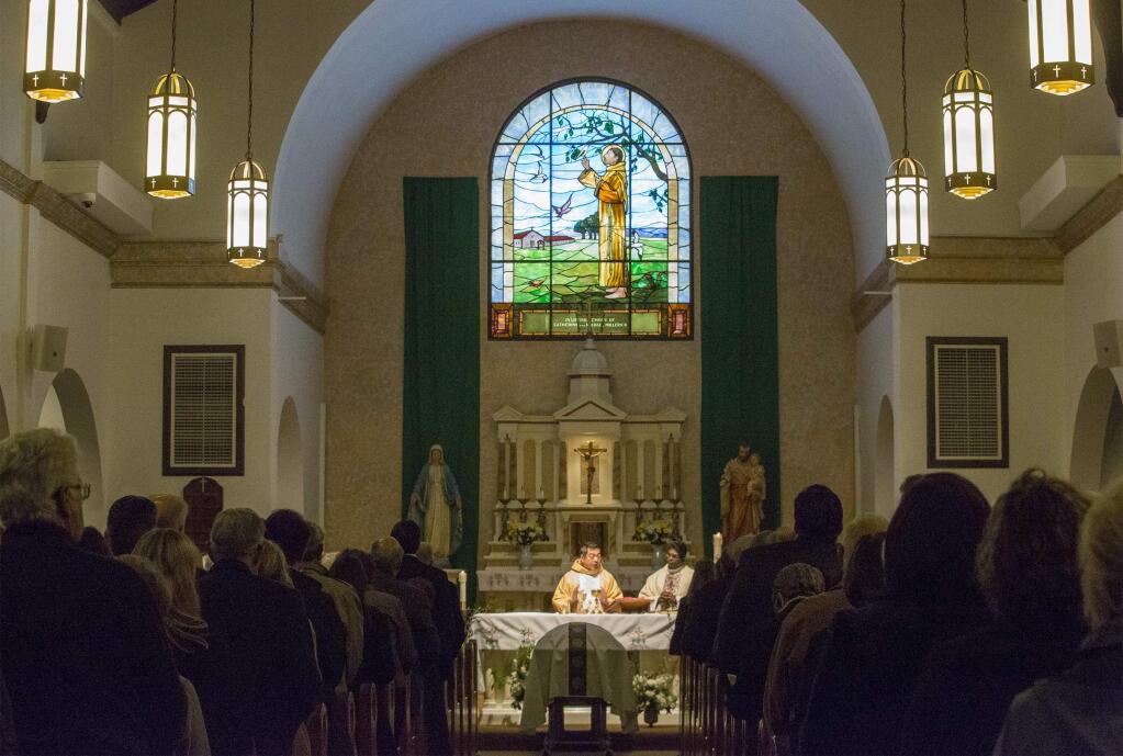 Father Alvin Villaruel offered the funeral Mass for Jerry Marino, which took place at St. Francis Solano Church on Tuesday, Mar. 5, at 11 a.m. (Photo by Robbi Pengelly/Index-Tribune)