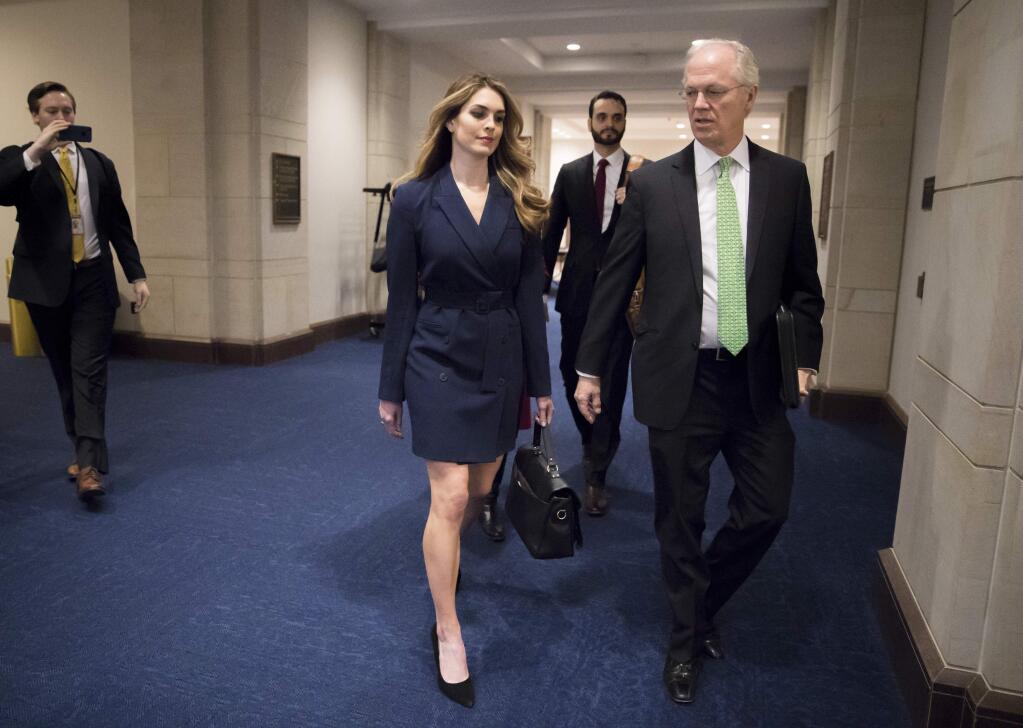 White House Communications Director Hope Hicks arrives Tuesday for questioning by the House intelligence committee. (J. SCOTT APPLEWHITE / Associated Press)