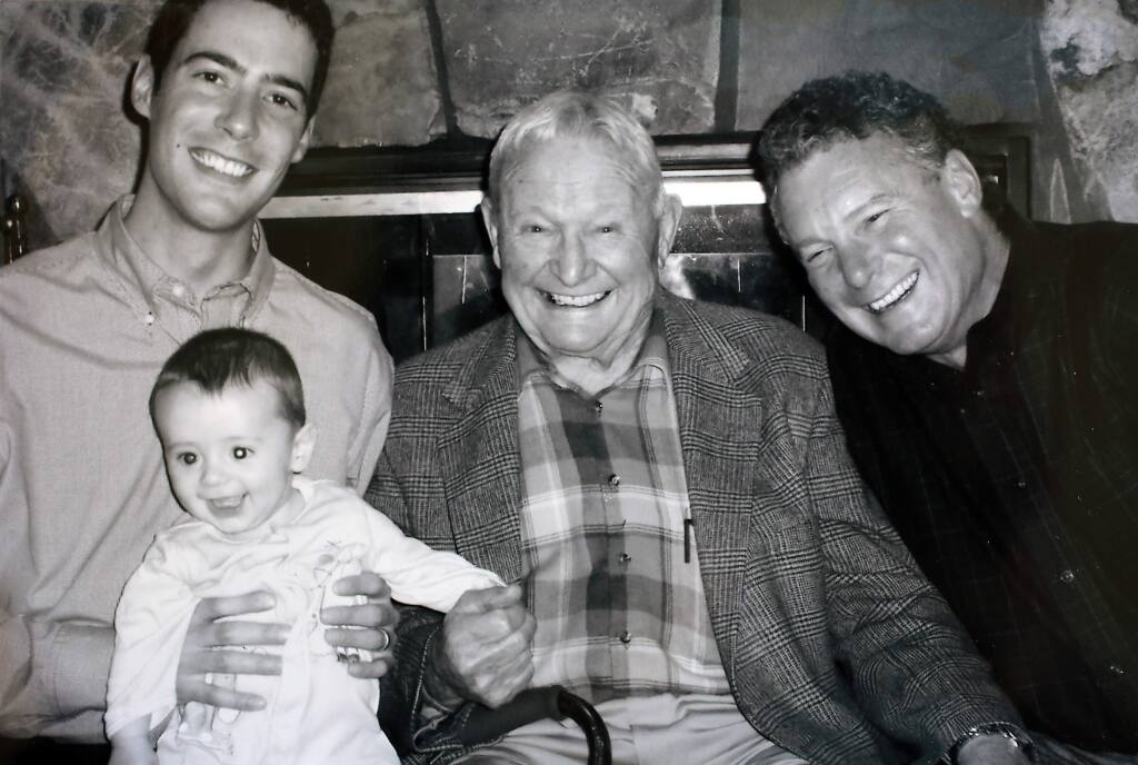 (l to r) Clover Stornetta Farms president Marcus Benedetti, his son Jack, company founder Gene, and Dan from a four generation photo from 2006.
